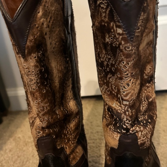 Donald J. Pliner fur black and Brown Heeled Boots 10.5 - Picture 2 of 7